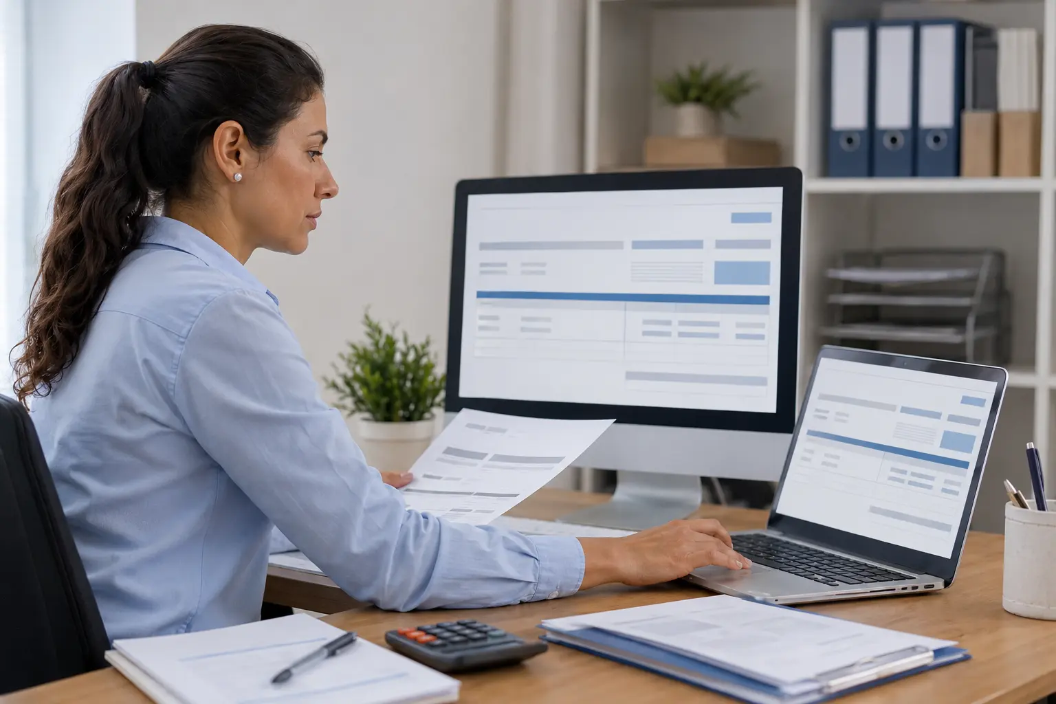 Personal administrativo usando un sistema de facturación electrónica